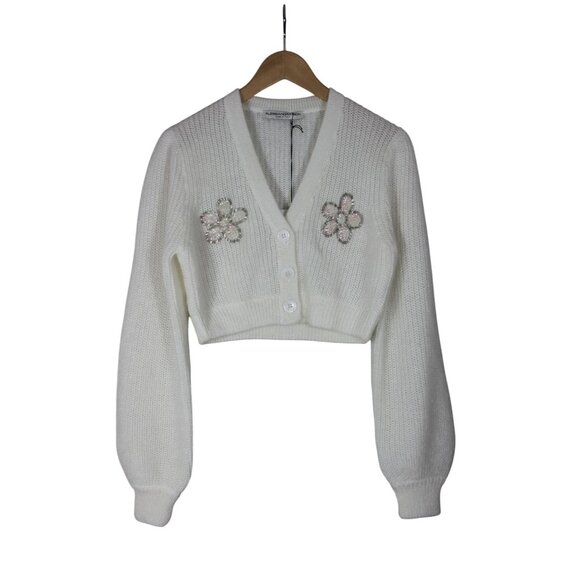 Alessandra Rich women's cropped embellished mohair‎ blend cardigan sweater 36 - Picture 2 of 11